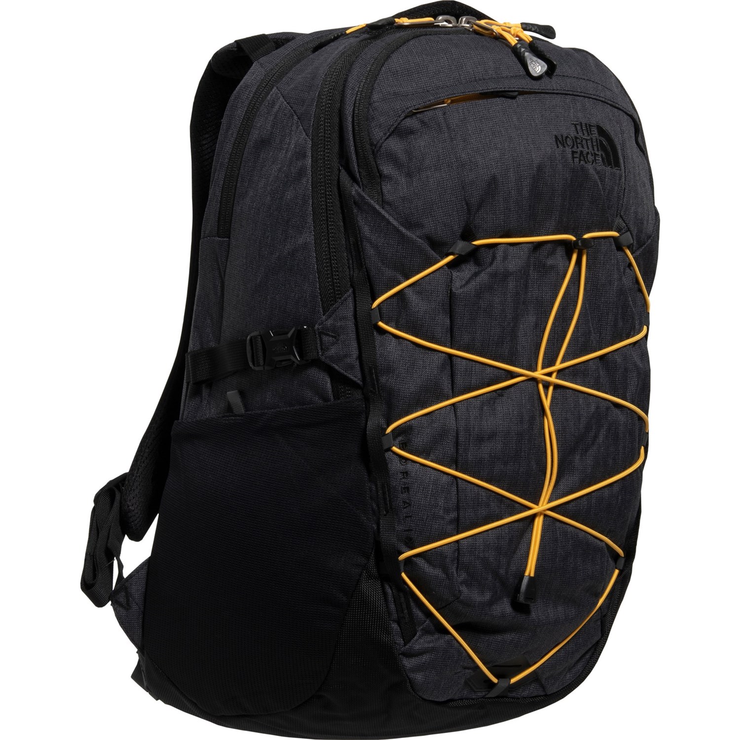 yellow and black north face backpack
