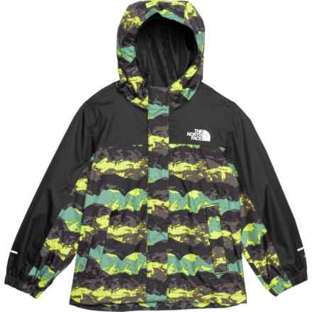 The North Face Boys Antora Rain Jacket - Waterproof in Deep Grass Green Mountain Panorama Print