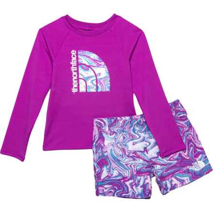 The North Face Girls Amphibious Sun Shirt and Shorts Set -  UPF 40+, Long Sleeve in Purple Cactus Flower/Purple Cactus Flower Water Ma