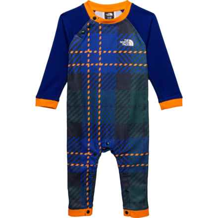 The North Face Infant Boys Waffle-Knit Base Layer Baby Bodysuit - Long Sleeve in Ponderosa Green Multi Color Plaid Print