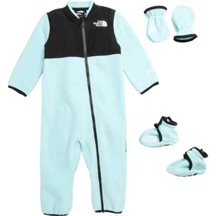 The North Face Infant Girls Denali Polartec® Fleece One-Piece Jumpsuit, Mittens and Booties Set in Atomizer Blue