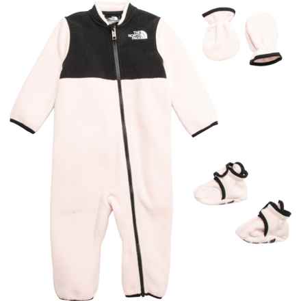 The North Face Infant Girls Denali Polartec® Fleece One-Piece Jumpsuit, Mittens and Booties Set in Purdy Pink
