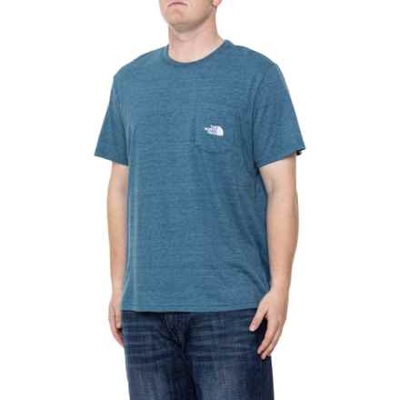 The North Face Simple Logo Tri-Blend Pocket T-Shirt - Short Sleeve in Blue Coral Heather