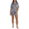 THEIR NIBS Woodland Trellis Satin Button-Down Shirt and Shorts Pajamas - Short Sleeve in Blue