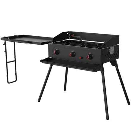 Thiessens 3-Burner Camp Stove with Legs and Folding Cover in Black