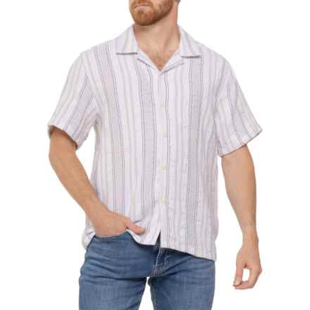 THOMAS STERLING Textured Woven Shirt - Short Sleeve in White Stripe