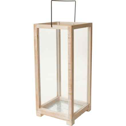 Three Hands Glass and Wood Table Top Lantern - 19x8.5x8.5” in Natural