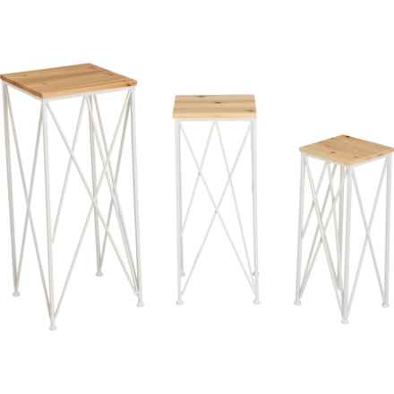 Three Hands Metal and Wood Plant Stands - Set of 3, 11.5x11.5x27.5 in White