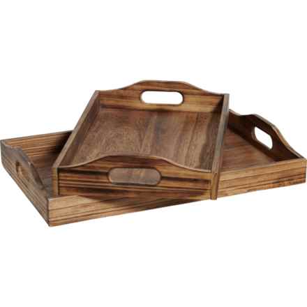 Three Hands Wooden Trays with Handles - Set of 2 in Natural