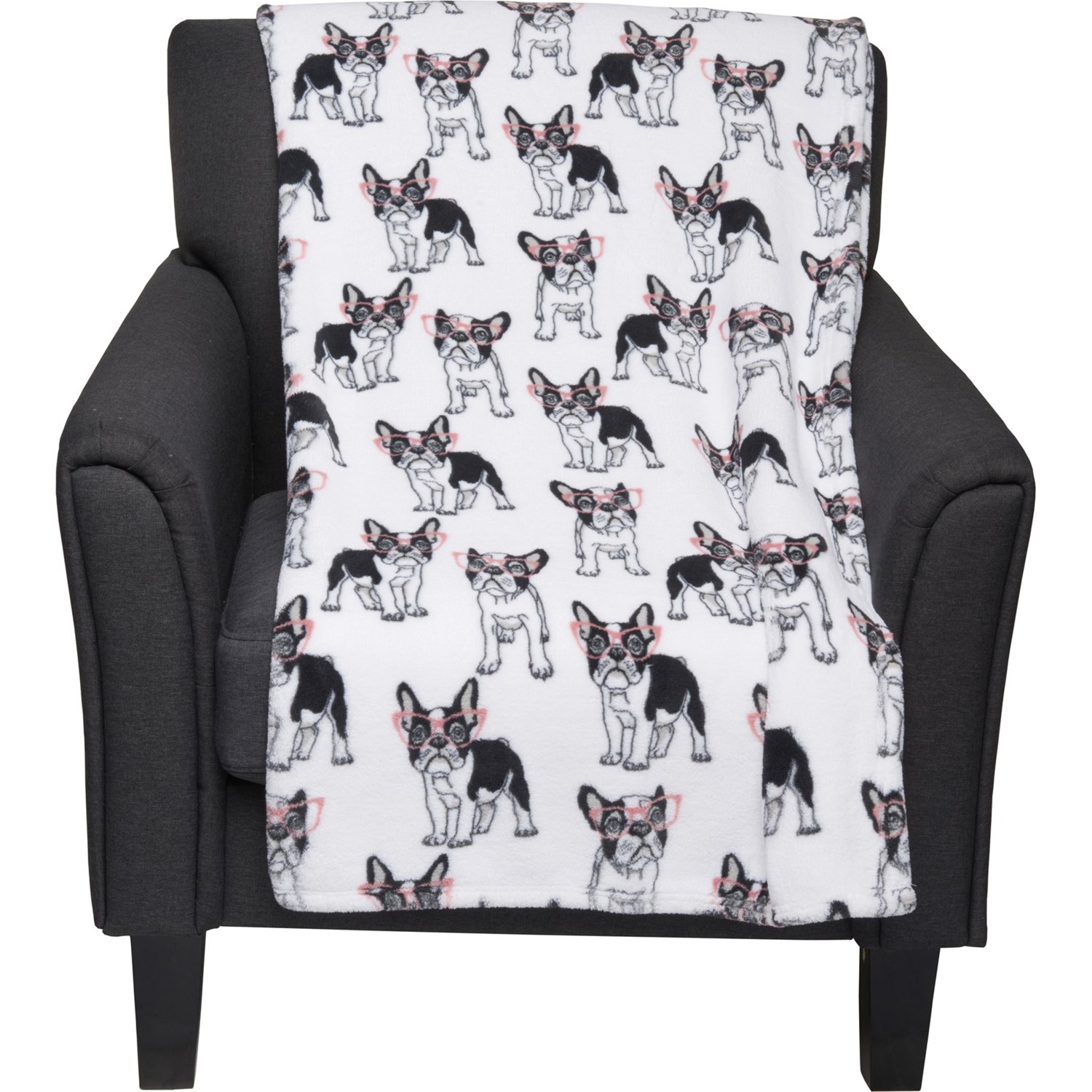 THRO French Bulldogs Fleece Throw Blanket 50x70”, Black/White Save 50