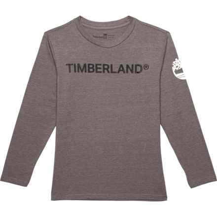 Timberland Big Boys Double Logo T-Shirt - Long Sleeve in Med Grey Hthr