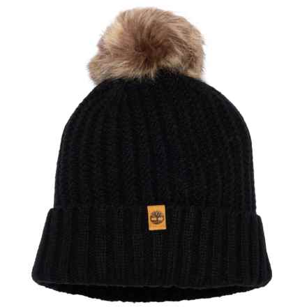 Timberland Braided Stitch Pom Beanie in Black