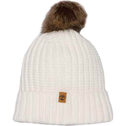 Timberland Braided Stitch Pom Beanie in Ivory