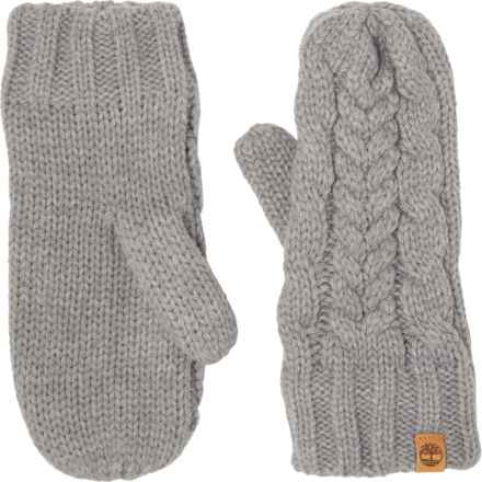 Timberland Cable-Knit Mittens (For Women) in Light Grey Heather