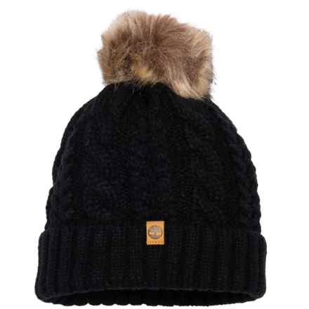 Timberland Cable-Knit Pom Beanie in Black