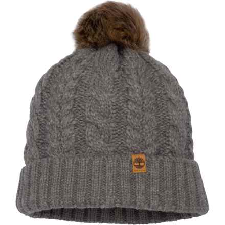 Timberland Cable-Knit Pom Beanie in Light Grey