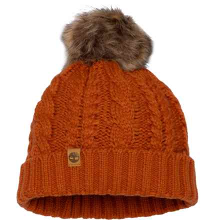 Timberland Cable-Knit Pom Beanie in Rust