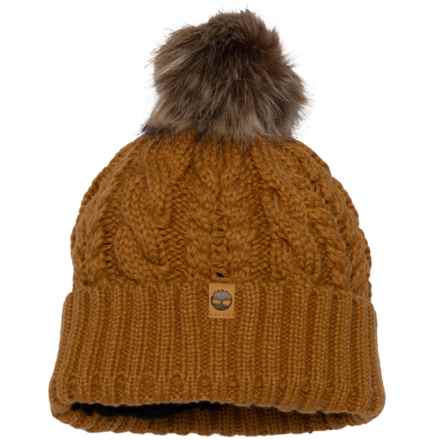 Timberland Cable-Knit Pom Beanie in Wheat