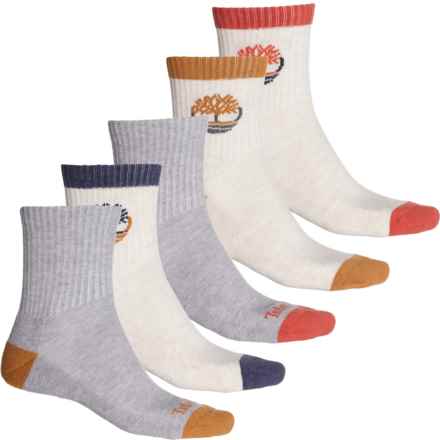 Timberland Color Logo Mid-Length Hiking Socks - 5-Pack, 3/4 Crew (For Men) in Oatmeal Heather