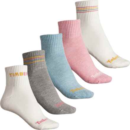 Timberland Logo Cushioned Socks - 5-Pack, Quarter Crew (For Women) in Ivory