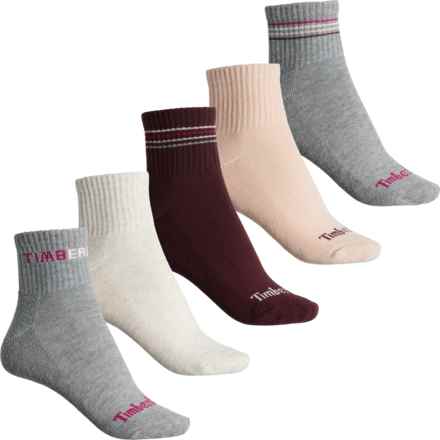 Timberland Logo Cushioned Socks - 5-Pack, Quarter Crew (For Women) in Medium Grey Heather