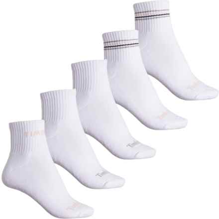 Timberland Logo Cushioned Socks - 5-Pack, Quarter Crew (For Women) in White