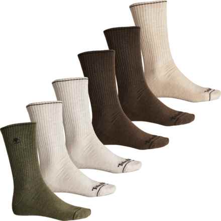Timberland Logo Cushioned Socks - 6-Pack, Crew (For Men) in Oatmeal Heather