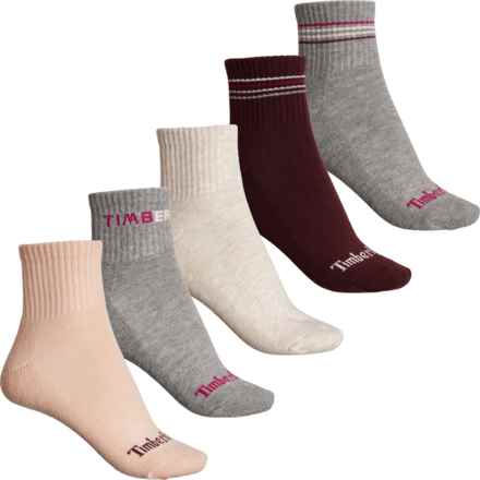 Timberland Logo Half Cushion Socks - 5-Pack, Quarter Crew (For Women) in Medium Grey Heather