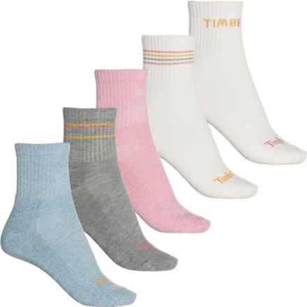 Timberland Logo Half-Cushion Socks - 5-Pack, Quarter Crew (For Women) in Natural