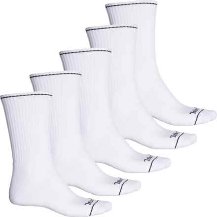 Timberland Logo Performance Cushioned Socks - 5-Pack, Crew (For Men) in White