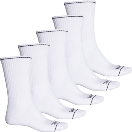 Timberland Logo Performance Cushioned Socks - 5-Pack, Crew (For Men) in White