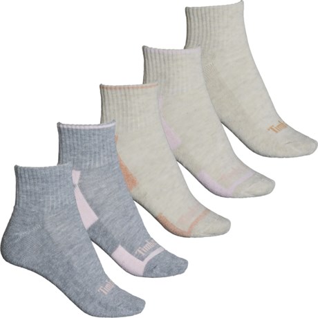 Timberland Marled Sole Heavy Cushion Socks - 5-Pack, Quarter Crew (For Women) in Light/Pastel Brown