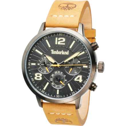 Timberland Multi-Function Watch - 44 mm, Leather Strap (For Men) in Tan/Gunmetal