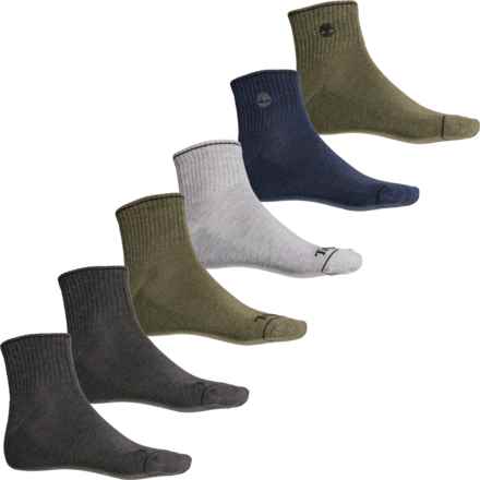 Timberland Performance Cushioned Socks - 6-Pack, Quarter Crew (For Men) in Olive Heather
