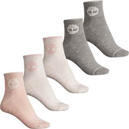 Timberland Statement Logo Cushioned Socks - 5-Pack, Quarter Crew (For Women) in Cameo Rose