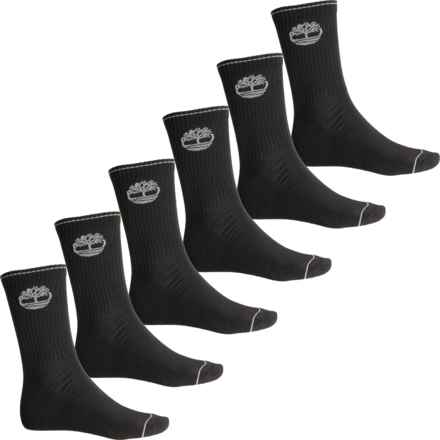Timberland Statement Logo Cushioned Socks - 6-Pack, Crew (For Men) in Black