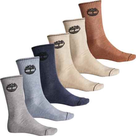 Timberland Statement Logo Cushioned Socks - 6-Pack, Crew (For Men) in Denim Heather