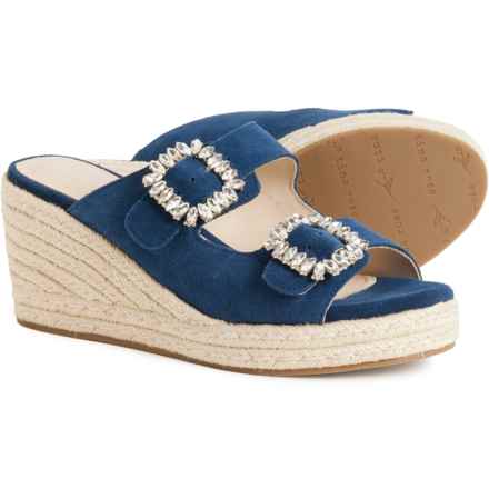TINA ROSE Sydney Double Buckle Slide Sandals - Suede (For Women) in Navy