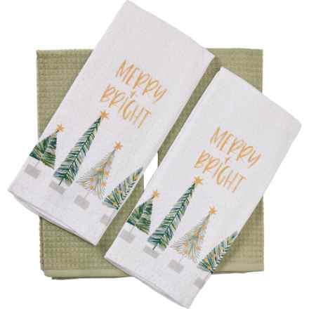 Tinsel & Fir Bottle Brush Trees Kitchen Towels - 4-Pack, 18x28” in Green/Multi