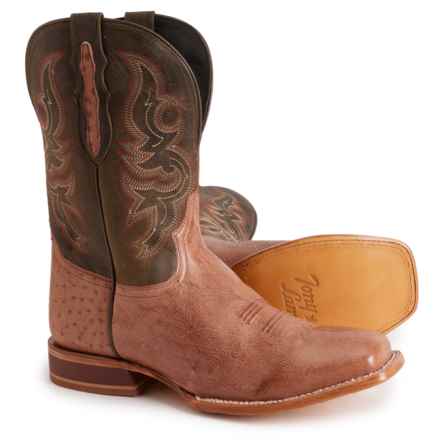Tony Lama Avalos Western Boots - Ostrich Leather (For Men) in Olive Green/Coffee
