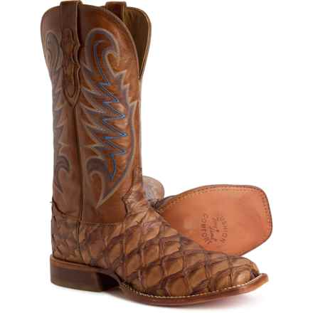 Tony Lama Everett 13” Western Boots - Pirarucu Leather, Square Toe (For Men) in Everett Choc Pirarucu