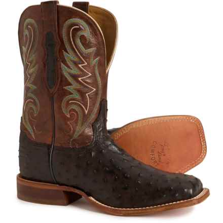 Tony Lama Foster 11” Western Boots - Ostrich Leather, Wide Square Toe (For Men) in Cognac
