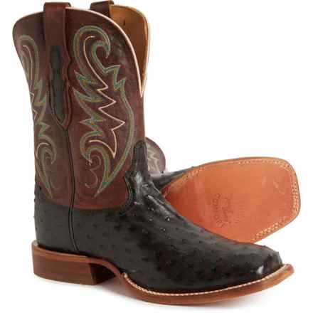 Tony Lama Foster 11” Western Boots - Ostrich Leather, Wide Square Toe (For Men) in Sienna