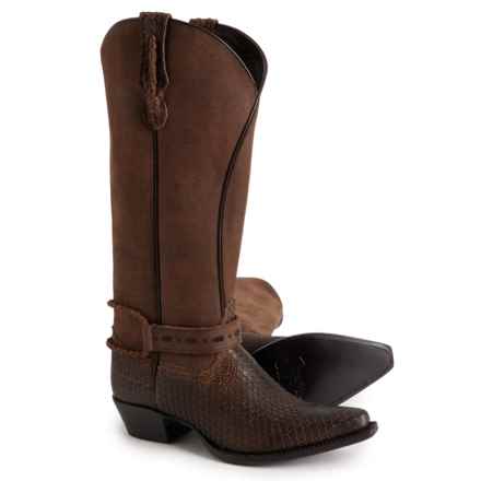 Tony Lama Lottie Tall Western Boots - Square Toe, Leather (For Women) in Espresso Snake Print