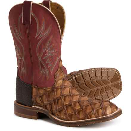 Tony Lama Prescott 11” Western Boots - Pirarucu Leather, Square Toe (For Men) in Prescott Chocolate Pirarucu