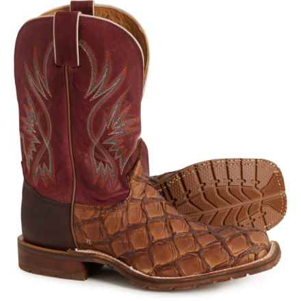 Tony Lama Prescott 11” Western Boots - Pirarucu Leather, Wide Square Toe (For Men) in Chocolate