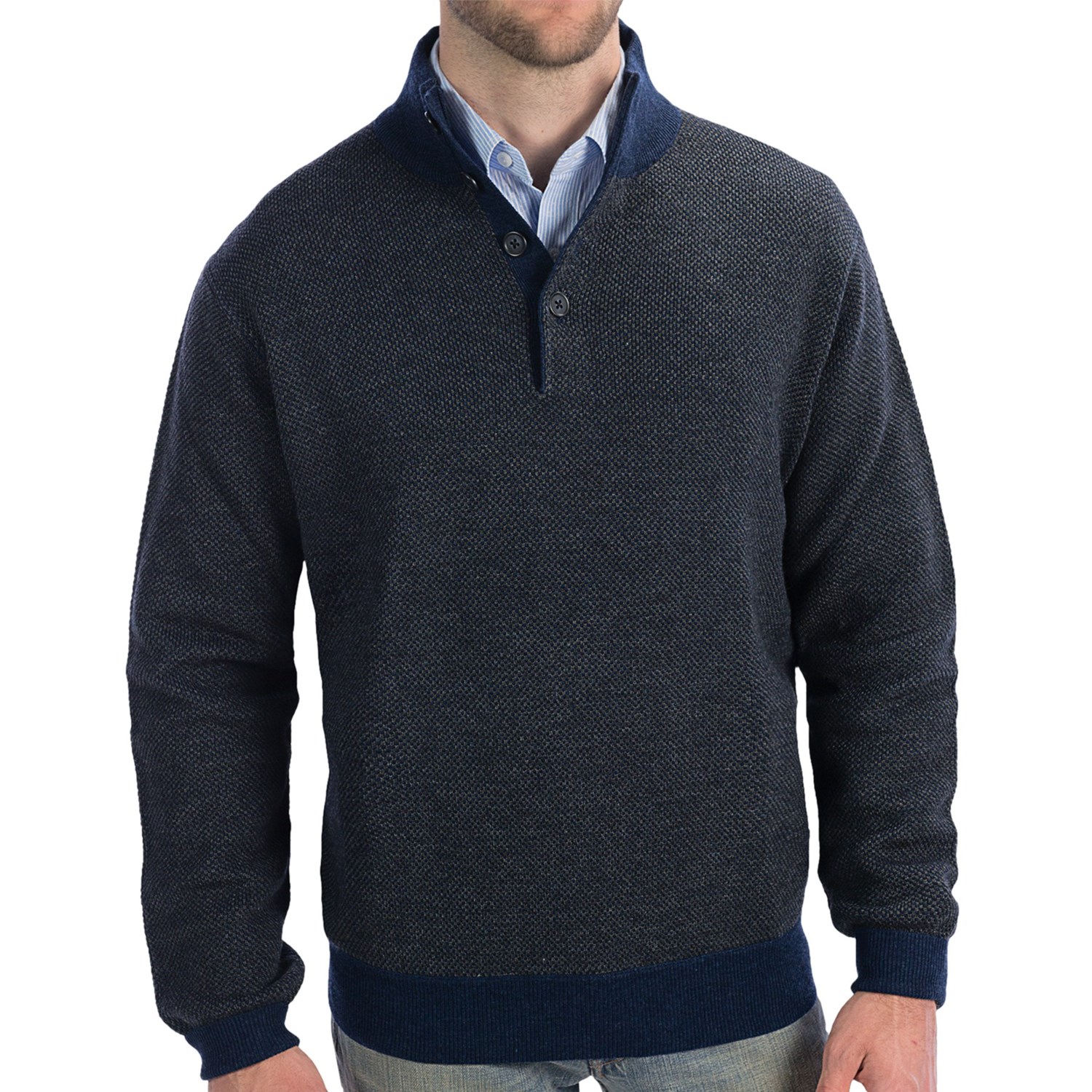 Toscano Button Mock Neck Sweater - Merino Wool-Acrylic (For Men) in ...