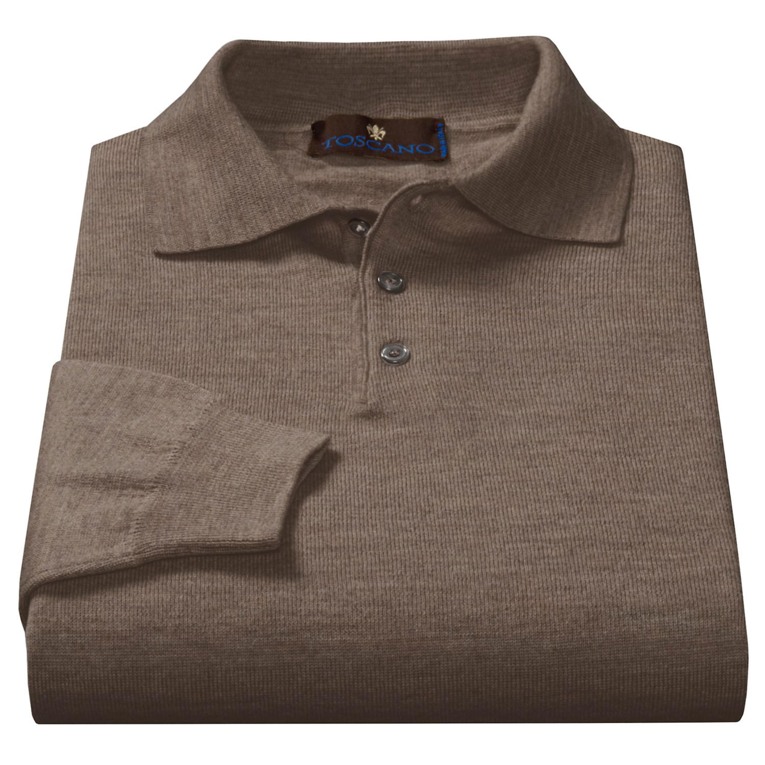 Toscano Polo Sweater   Italian Merino Wool (For Men) in Brown Melange