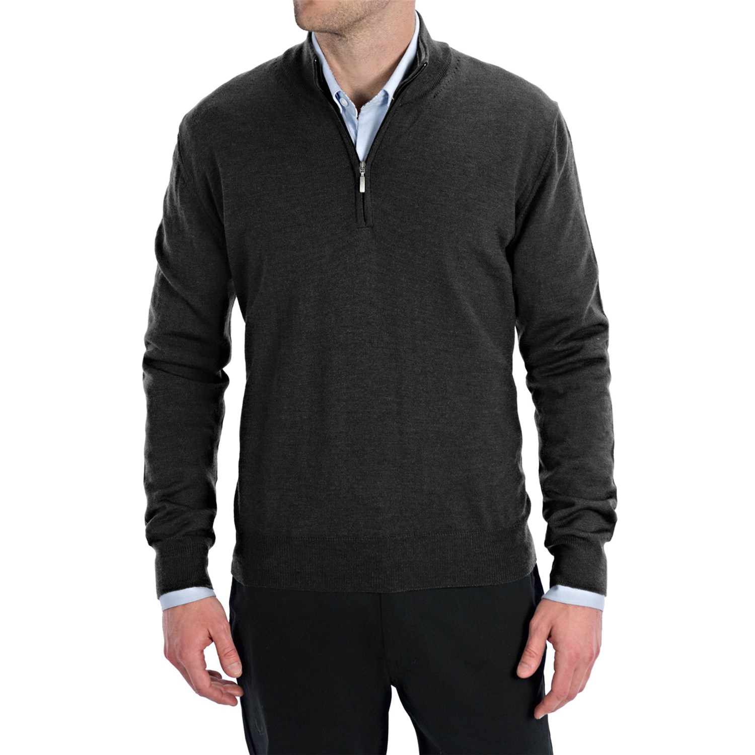Toscano Zip Mock Neck Sweater - Merino Wool (For Men) in Black