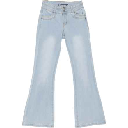 Tractr Big Girls Bow Pocket Flare Jeans in Light Indigo